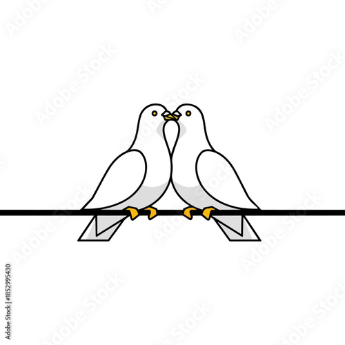 Pair of Doves Perched on Wire.