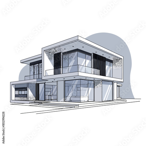 Modern 3d render of a residential house architecture featuring a wood facade and sleek windows under a clear sky for a luxury real estate exterior design