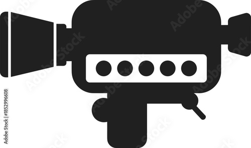 Video camera icon silhouette representing professional filming recording equipment isolated black vector illustration for media broadcast production design concept symbol