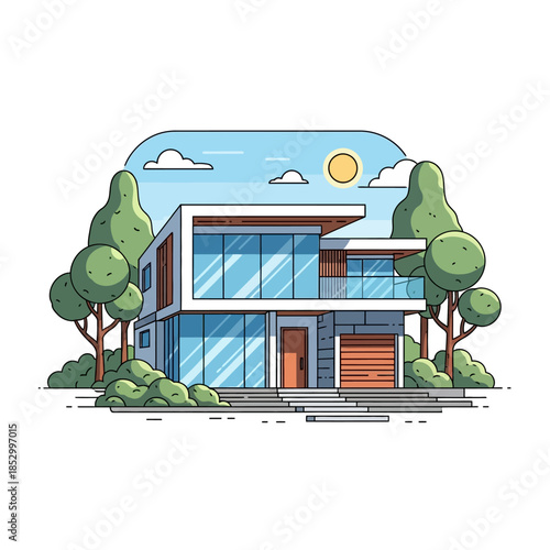 A retro cartoon vector illustration of a vintage home with a window and a house icon for school travel business or transportation drawing