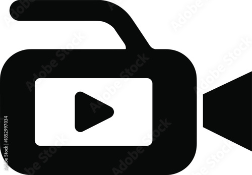 Video camera icon with play button representing media recording filmmaking videography content creation streaming vector illustration flat design minimal modern