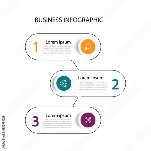 Infographic template vector design. 3 step line columns with icons can be used for workflow layout, presentation template and web graphic design.