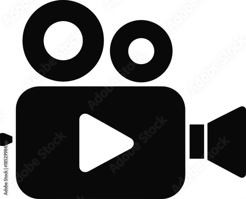 Video camera icon with play button symbol representing media recording filmmaking videography content creation streaming vector illustration flat modern design