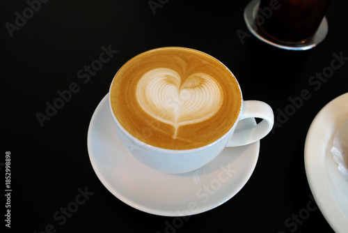 hot coffee on black background korea cafe latte