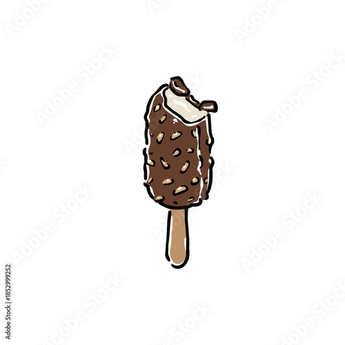 Hand drawn ice cream scoop with waffle cone, fresh and tasty dessert illustration. Perfect for menu design, cafe branding, packaging, advertising, social media, and food-related creative projects.