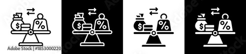 Debt Ratio Icon Set In Black And White Filled Style Collection