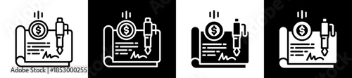 Income Check Icon Set In Black And White Filled Style Collection