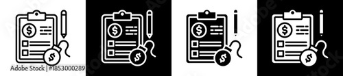 Debt Assessment Icon Set In Black And White Filled Style Collection