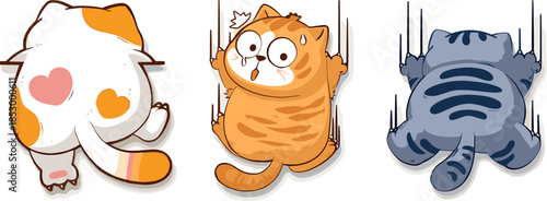 set of three cats climbing a wall