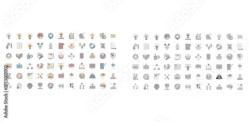 Creative Process and Design Icons Set – Outline Flat Style