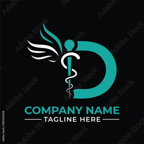 Tableau sur toile Modern d letter logo with caduceus and wings
