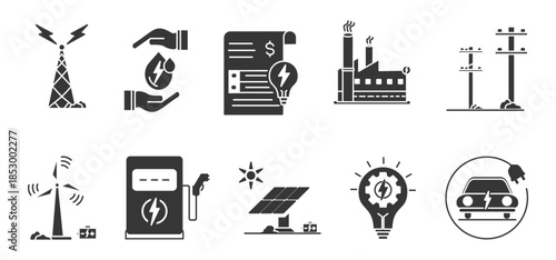 electricity  glyph icon set collection	
