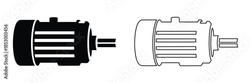 Electric motor illustrations in black and white,electric motor icon set isolated on white background,engineering car icon , automotive icon,