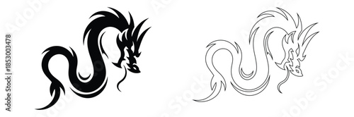 Dragon head logo designs in black and white for branding,Dragon head logo for sale.Black dragon icon. Mythical dragon isolated on white background.Dragon silhouette vector. Vector illustration.