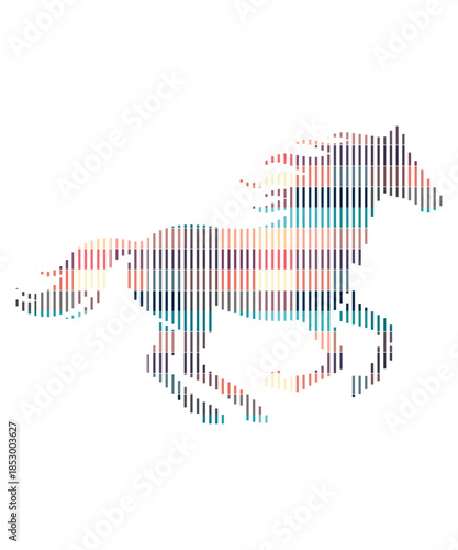 Colorful Striped Rearing Horse Abstract Illustration.