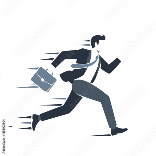 Dynamic business professional running quickly with briefcase symbolizing urgency and fast-paced