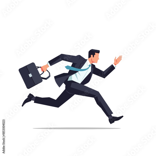 Dynamic businessman in a hurry rushing forward with briefcase and confident stride conveying