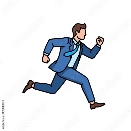 Dynamic Businessman Running Forward in a Professional Suit Expressing Urgency and Determination