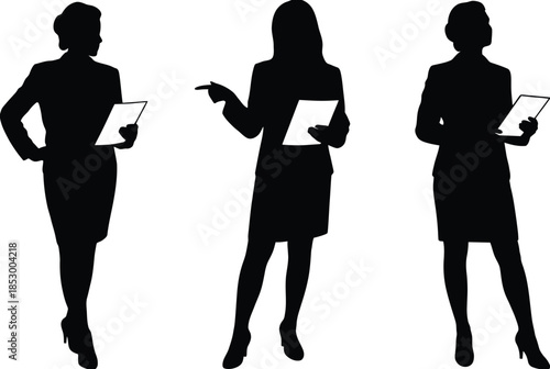 Professional women engaged in digital work isolated on white background, Vector, illustration