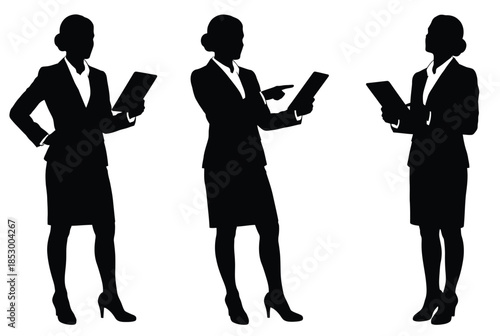 Businesswomen using tablets isolated on white background, Vector, illustration