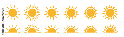 Sun icon set. Simple and decorative icons for various designs