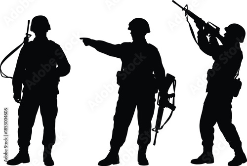 Soldiers in action isolated on white background, Vector, illustration