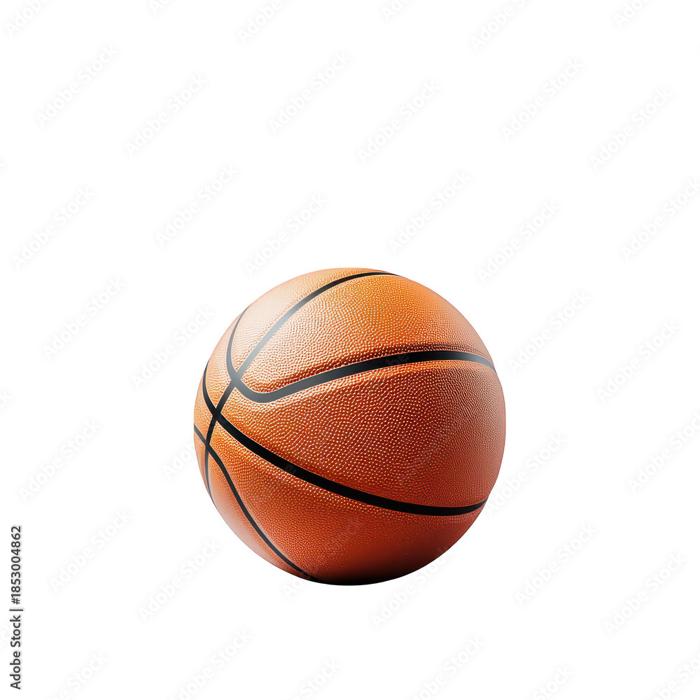 Fototapeta premium A close-up view of a orange basketball resting on a clean. white surface. highlighting its textured surface and distinct black lines. ideal for sports-related content and promotions