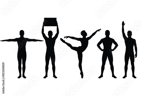 Silhouettes of people in various poses isolated on white background, Vector, illustration