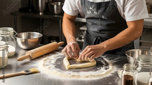 A professional chef crafting a heart-shaped pastry with precision
