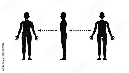 Minimal silhouette of a standing person aligned from head to toe, posture correction and holistic wellness concept.
