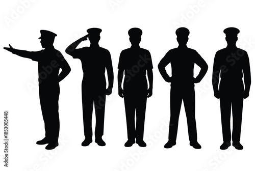 Military salutes and stances isolated on white background, Vector, illustration
