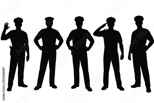 Silhouettes of military personnel isolated on white background, Vector, illustration