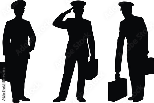 Silhouettes of uniformed figures isolated on white background, Vector, illustration