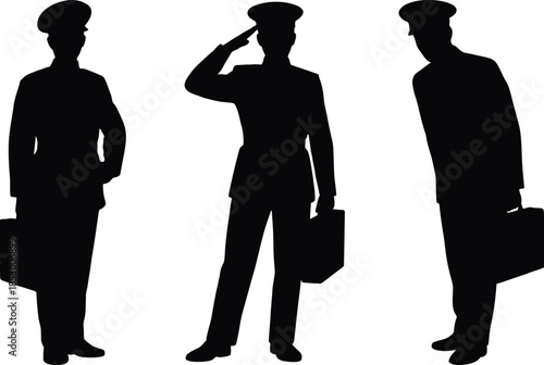 Silhouettes of military personnel isolated on white background, Vector, illustration