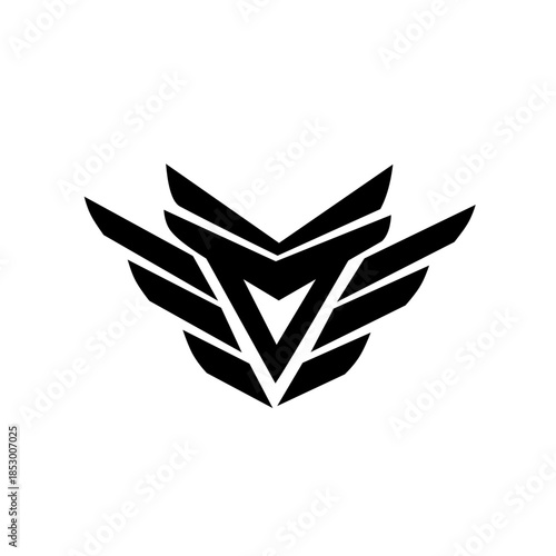 A powerful minimalist logo featuring a geometric shield with symmetrical wings and a central letter V. Ideal for gaming, security, automotive, or sports brand identities.