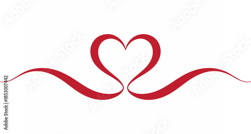 Hand drawn ribbon heart clipart, one line love symbol, black and white minimalist design