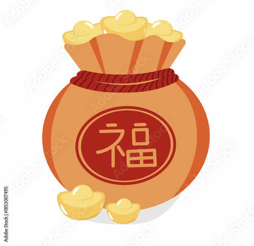 illustration of a bag with chinese money