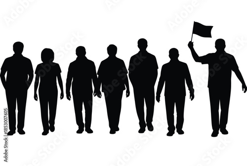 Silhouette of people walking together isolated on white background, Vector, illustration