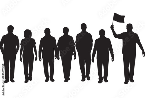 Silhouettes of people marching isolated on white background, Vector, illustration