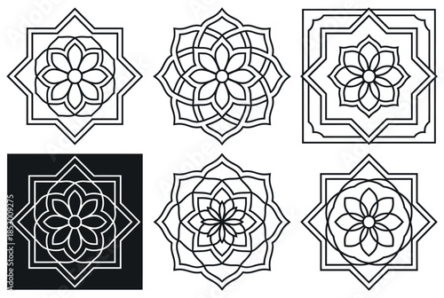 Intricate floral geometric patterns isolated on white background, Vector, illustration