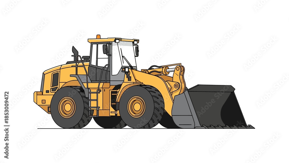 Naklejka premium Illustration of a Yellow Wheel Loader with a Black Bucket.