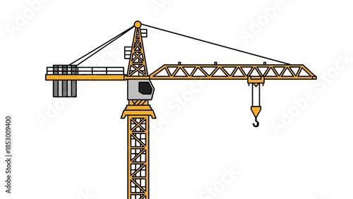 Illustration of a construction crane with a hook and boom.