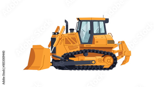 Illustration of a yellow bulldozer with black tracks.