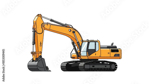 Illustration of a yellow excavator with a black bucket.