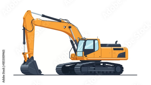 Illustration of a yellow excavator with a black track.