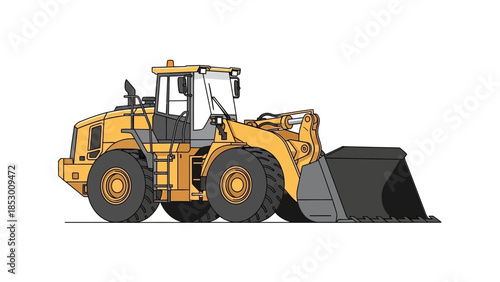 Illustration of a Yellow Wheel Loader with a Black Bucket.