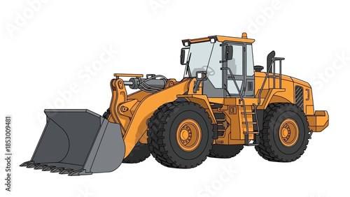 Illustration of a Yellow Wheel Loader on White Background.