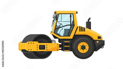 Yellow Road Roller - Heavy Construction Equipment Illustration.