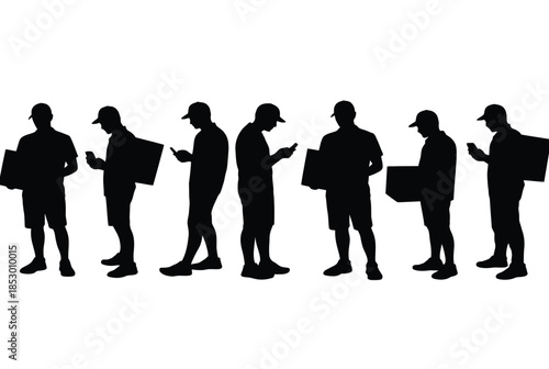 Silhouettes of construction workers isolated on white background, Vector, illustration