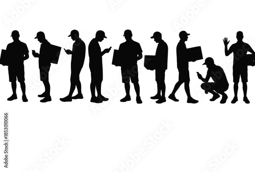 Silhouettes of workers engaged in various tasks isolated on white background, Vector, illustration